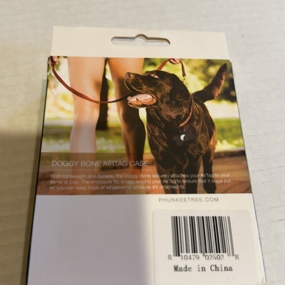 NWT Phunkee Tree air tag case doggy bone shape with loop to tie in black & grey - Picture 3 of 5